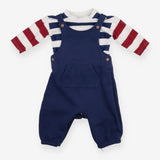 Striped long sleeve with dungarees outfit