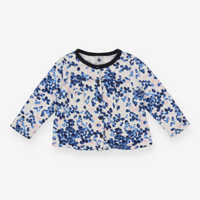 Cardigan jersey blue flowers pink touches