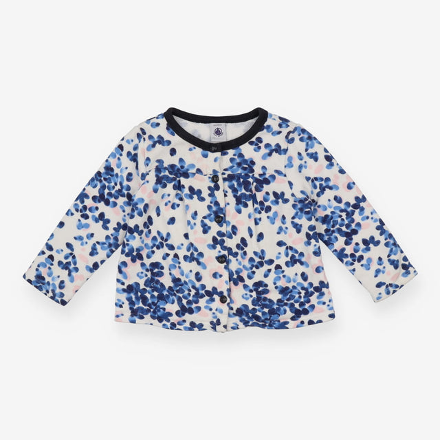 Cardigan jersey blue flowers pink touches