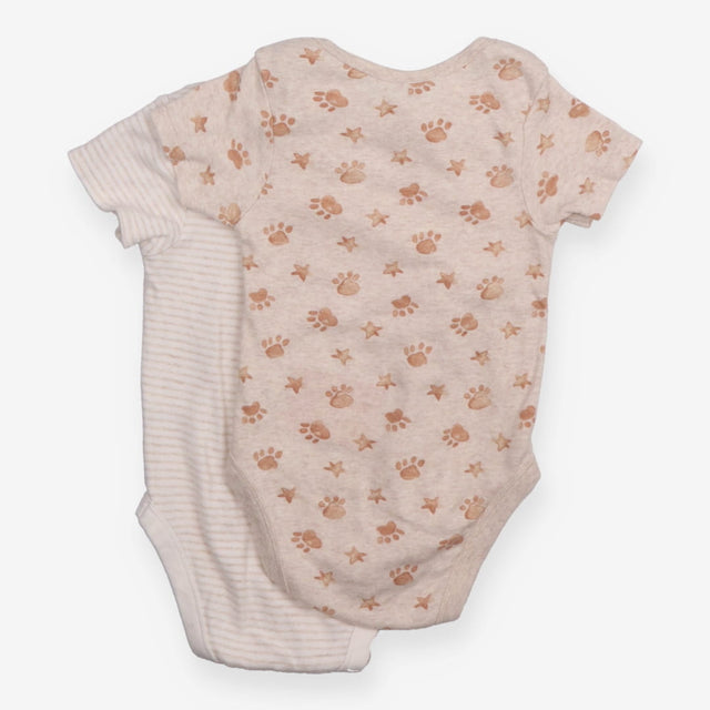 Bodysuit beige paw print stars and stripe 2 Pack