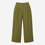 Olive Khaki Green Pleated Elasticated Back Wide Le