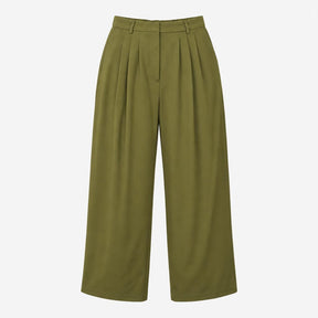 Olive Khaki Green Pleated Elasticated Back Wide Le