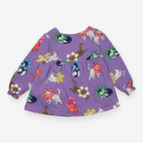 Tunic LS purple jersey flower cats