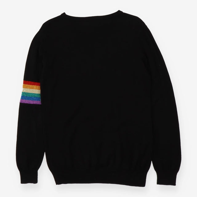 Black knit glitter rainbow crew neck sweater