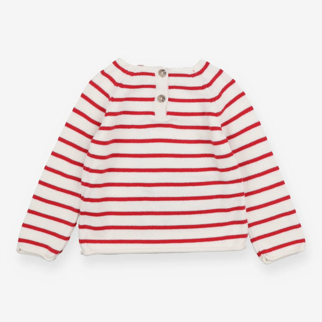 Knit sweater white red striped dinosaur