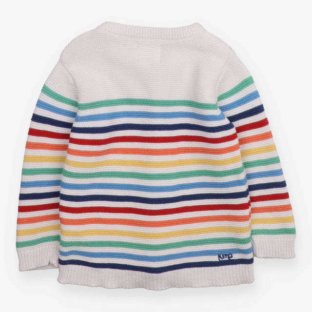 White rainbow striped cardigan wooden button 