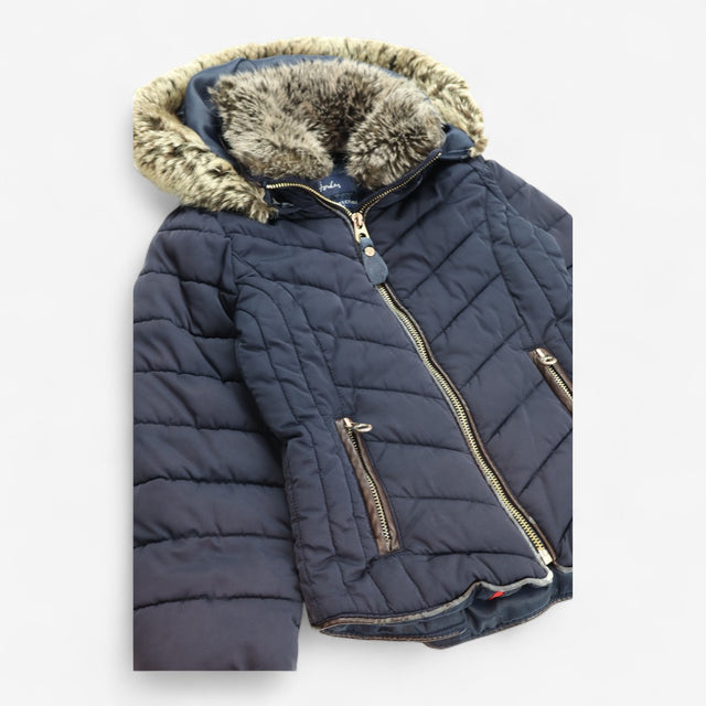 Navy Coat with Fur Hood & Collar