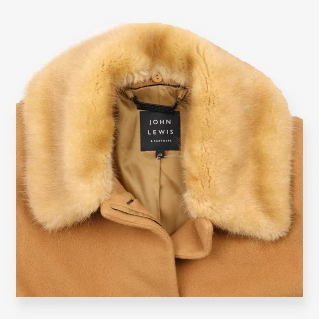 Camel Faux Fur Collar Long Coat