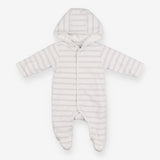 Grey and white stripe velour pramsuit