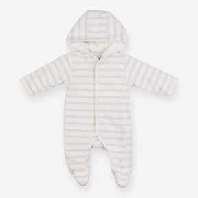 Grey and white stripe velour pramsuit
