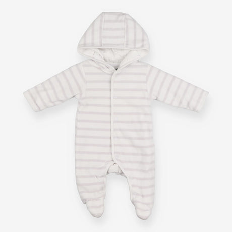 Grey and white stripe velour pramsuit