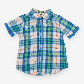 Green and Blue Plaid Shark Shirt