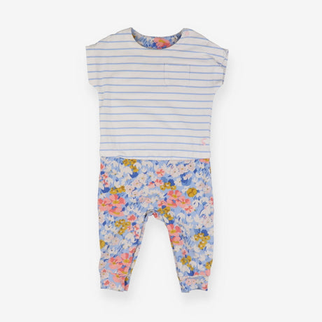 Jumpsuit white blue stripe top floral bottoms jers