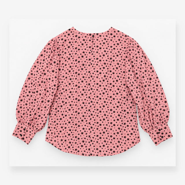 Blouse Pink Black Star Print Long Sleeve