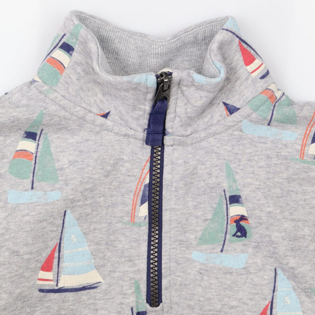 Grey Sailboats Half Zip Sweater Grey Collar