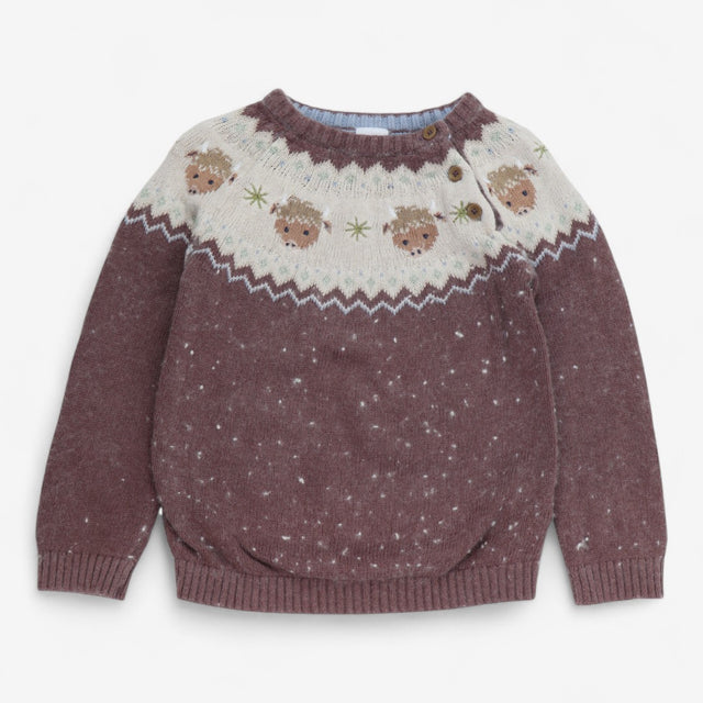 Knitted jumper brown with highland cows