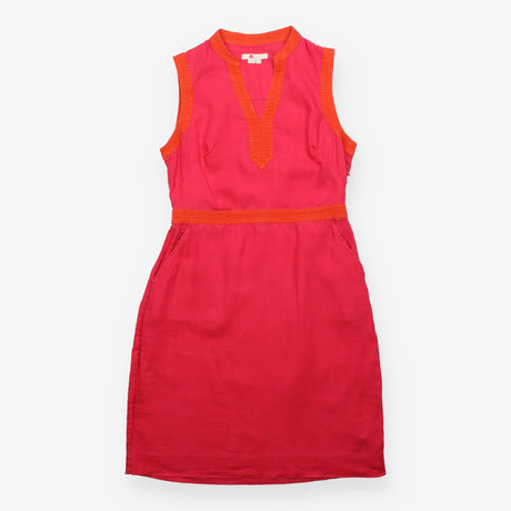 Pink Linen Sleeveless Split Neck Tunic Dress Orang