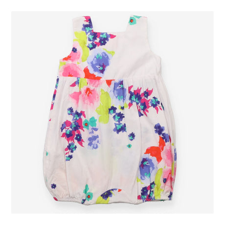 Romper white bright flowers pink detail