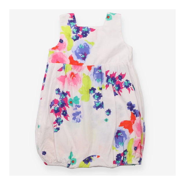 Romper white bright flowers pink detail