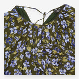 Olive Green Blue Floral Long Sleeve High Neck Tuni