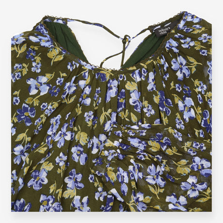 Olive Green Blue Floral Long Sleeve High Neck Tuni