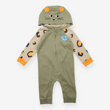 Hooded Jersey Romper Khaki and Leopard Print