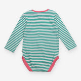 Bodysuit green stripe pink edging LS