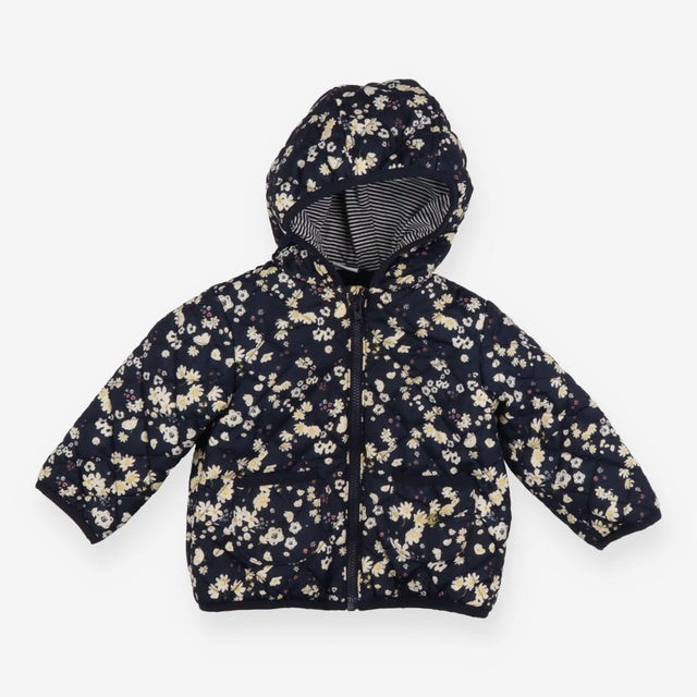 Navy Floral Padded Jacket with Fleece Lining