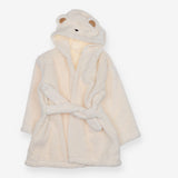 Cream towelling dressing gown with bear face hood