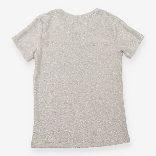 Silver Metallic Shimmer Short-Sleeve Party Top