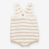 Beige and white stripe knit bubble romper