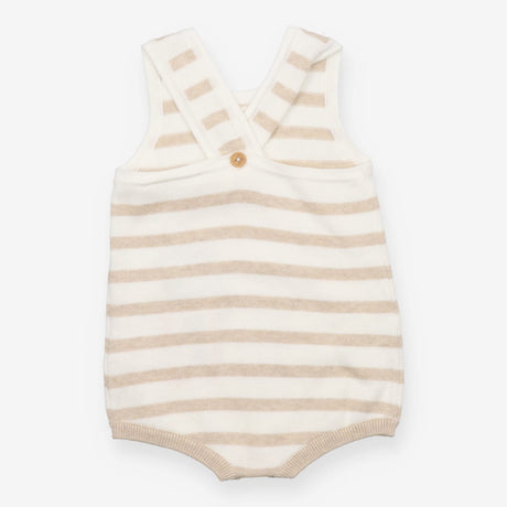 Beige and white stripe knit bubble romper