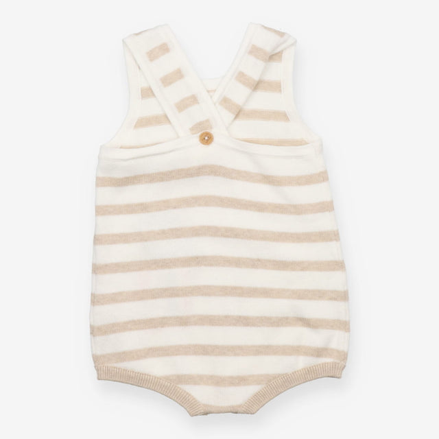 Beige and white stripe knit bubble romper