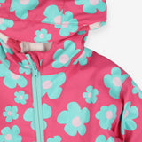 Puddlesuit Towelling Lined Pink with Green Flowers