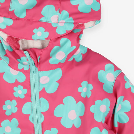 Puddlesuit Towelling Lined Pink with Green Flowers