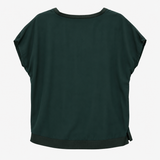 Top Dark Green V Neck Short Sleeve High Low Hem
