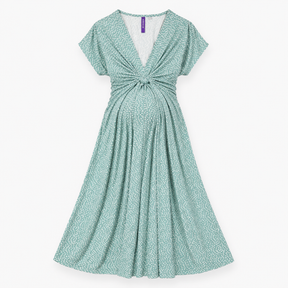 Dress Sage Green Polka Dot Knot Front Maternity