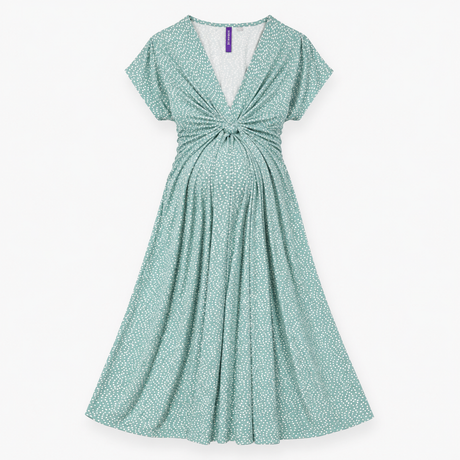 Dress Sage Green Polka Dot Knot Front Maternity