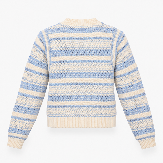 Chunky Textured Knit Striped Jumper Blue Cream