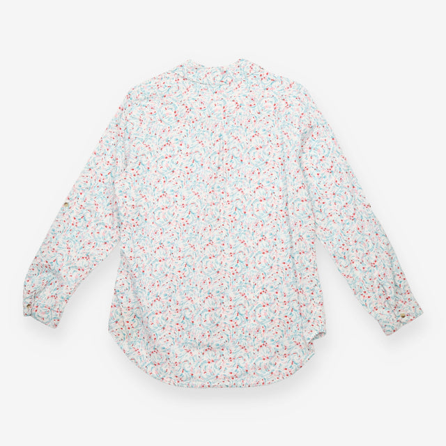 Shirt Ivory Mix Floral Printed Roll Sleeve Button 