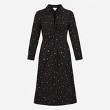 Black Gold Star Print Twist Front Long Sleeve Midi