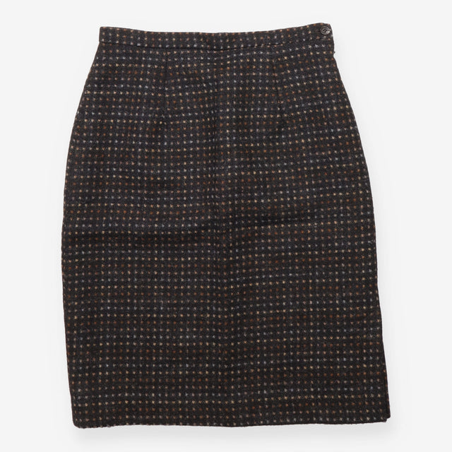 Pure Wool Tweed Pencil Skirt Black Tan