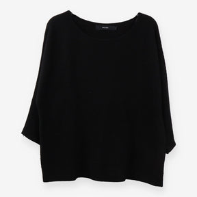 Black Fine Knit Boatneck Sweater