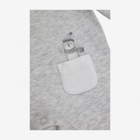 Sleepsuit Grey with Penguin in Pocket