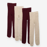 Beige and burgandy four pack of tights