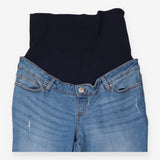 Blue Over-Bump Maternity Jeans With Distressed Kne