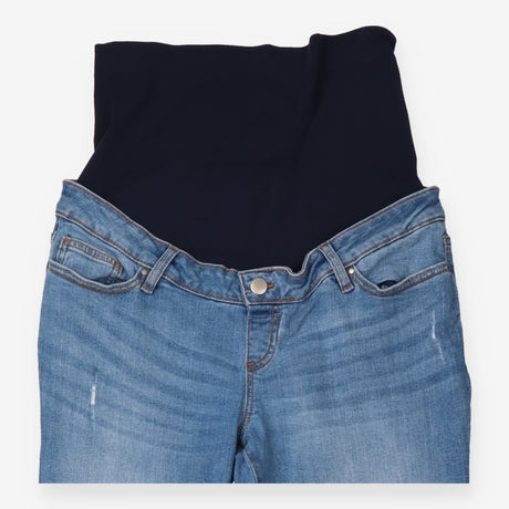 Blue Over-Bump Maternity Jeans With Distressed Kne