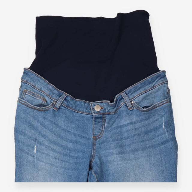 Blue Over-Bump Maternity Jeans With Distressed Kne