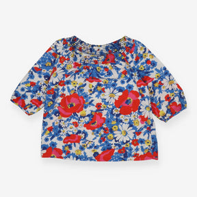 Puff Sleeve Floral Woven Blouse – Stretch Boatneck