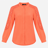 Coral Lace Sleeve Long Sleeve Blouse